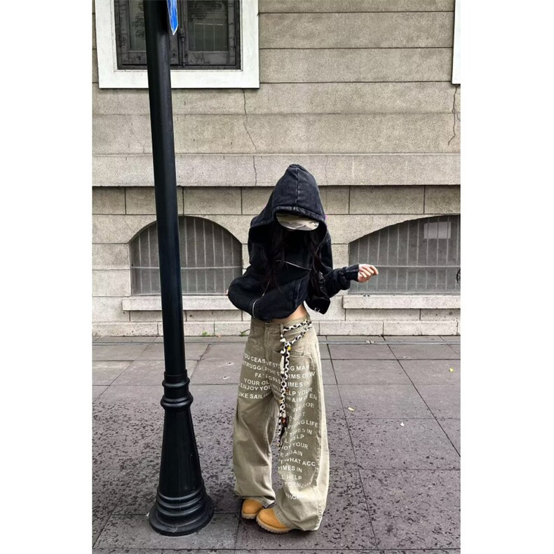 美式复古字母印花水洗做旧高街微喇牛仔裤男女直筒裤子,男装牛仔裤,四季星座505