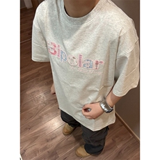 H0857-P35贴布刺绣螺纹领+包边拉肩休闲短袖T恤，女装T恤，星座617A-2