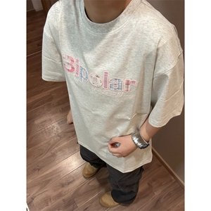 H0857-P35贴布刺绣螺纹领+包边拉肩休闲短袖T恤图片