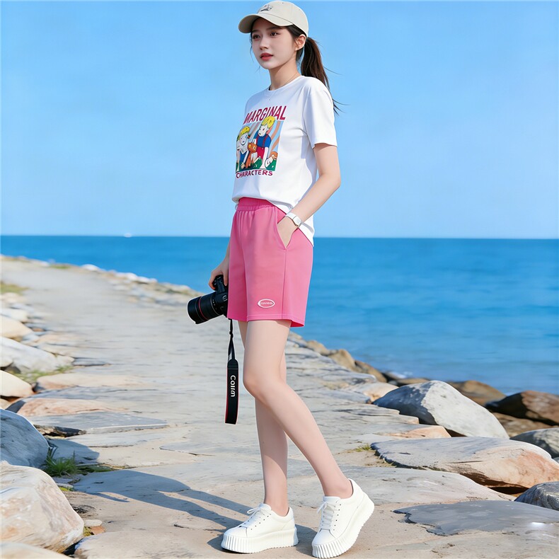 韩系炸街休闲运动套装女夏新款圆领短袖卡通上衣宽松短裤两件套潮,女装套装/套裙,江南