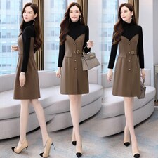 2021年冬季新款拉毛呢料连衣裙，女装连衣裙，金典明美