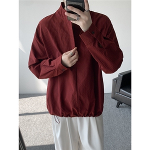 时尚立领棒球服衬衫韩版户外宽松抽绳防晒外套衬衫男冲锋衣 P42图片