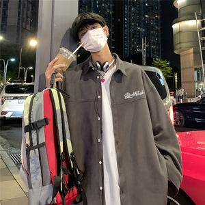 港风   春季新款时尚麂皮绒宽松翻领衬衫外套S72 P45控68图片