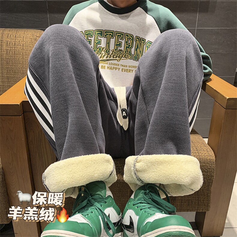 羊羔毛加绒加厚得物二开休闲裤白底平铺图现货C323-1-JR8882-P58,男装卫衣,电商C323-1