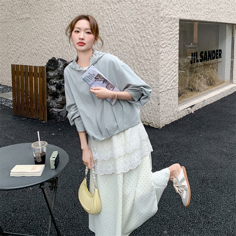 现货:春装新款时尚潮流蕾丝花边连帽上衣问题2C135-6893P135K208,女装短外套,2C135