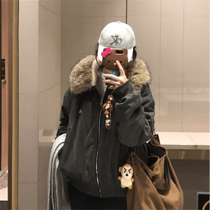 现货重磅boxy短款棉衣座山雕大毛毛领男女棉服水洗工装厚外套图片