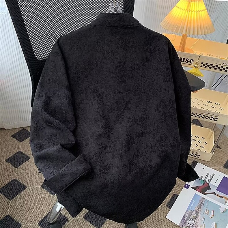 新中式立领提花衬衫男长袖风唐装外套秋季新款潮流宽松盘扣衬衣,男装衬衫,星座1013