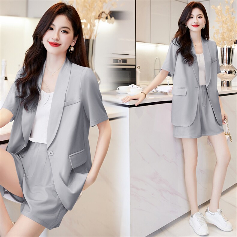 2024年夏装小个子通勤炸街西装领气质干练女神范时尚两件套套装，女装套装/套裙，时尚俏佳人