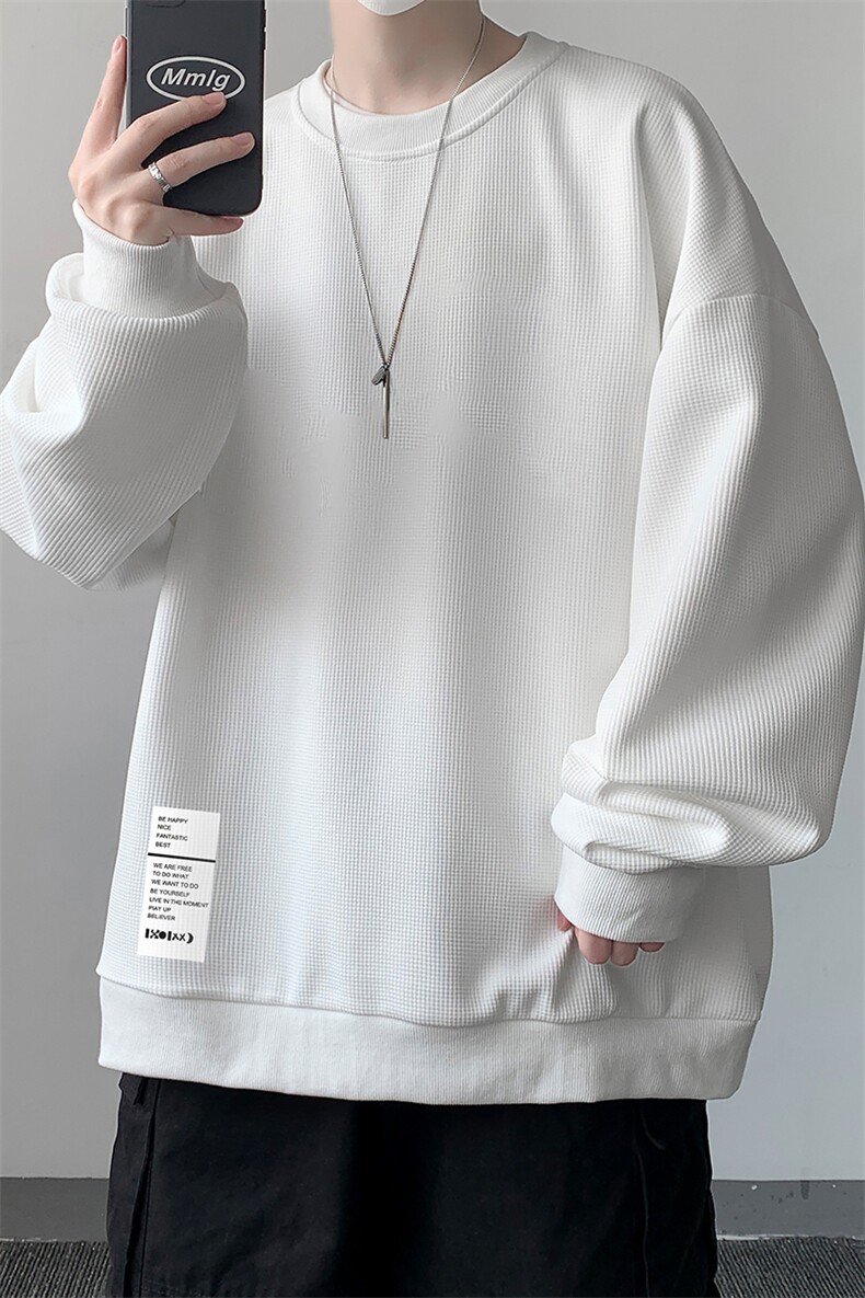 华夫格卫衣圆领卫衣男大码长袖t恤男外套HW76045-P30加绒款-P40,男装卫衣,电商A040