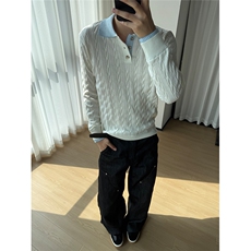 老钱风假两件polo领毛衣针织衫W1838/特P56，男装针织衫/毛衣，电商B350