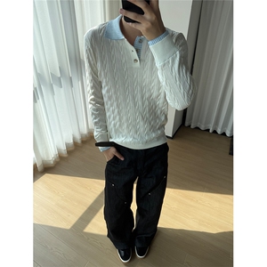 老钱风 假两件polo领毛衣针织衫 W1838/特P56图片