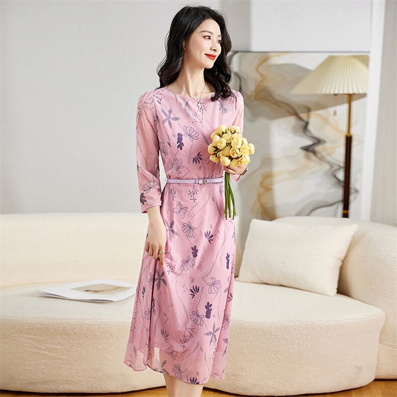 2025新款大码女装夏显瘦拼接蕾丝荷叶袖裙子胖妹妹遮肚雪纺连衣裙,女装连衣裙,牡丹诺