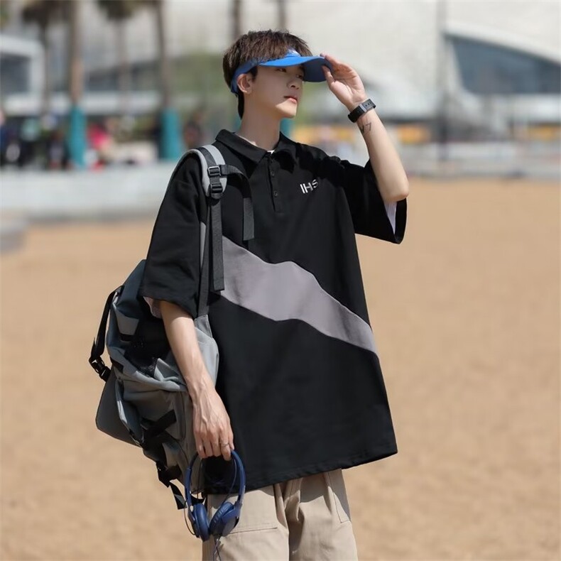 翻领短袖T恤男简约百搭休闲打底五分袖POLO衫F912P28,男装Polo衫,星座1116-2