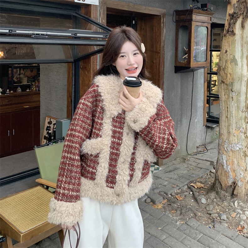 大货冬季加厚夹棉毛绒拼接外套#2590-P195-K288,女装短外套,2C111