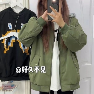 1506-1/JW9221/P43潮流棒球服飞行员夹克男女宽松印花百搭外套图片