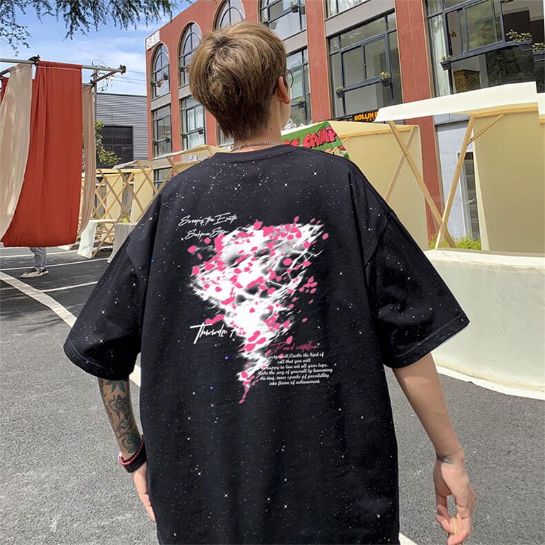 可48小时发货支持抖音得物来样二开美式满天星亮片短袖T恤MTX721,男装T恤,电商A486