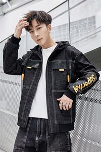 秋季新款工装复古牛仔外套宽松大码连帽夹克男 A438-W560图片