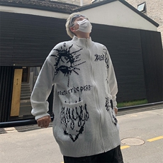 美式复古提花开衫毛衣外套男女慵懒高级感cleanfit针织衫MF09P60，男装针织衫/毛衣，电商D256