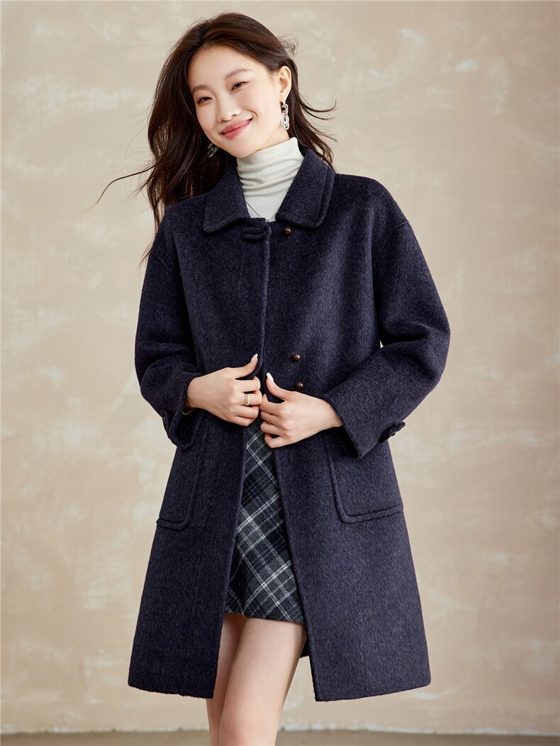 中长款毛呢外套女2025秋冬新款气质减龄高级感休闲百搭双面呢大衣,女装双面呢大衣,拾衣