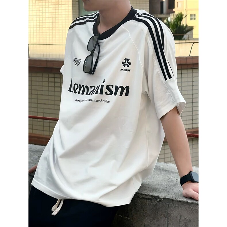 抖音得物供货240克宽松纯棉美式潮牌印花三杠半织带短袖T恤AT1601,男装T恤,电商A443