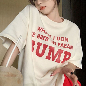 T0632-P25 高级感撞色字母纯棉印花短袖 潮美式情侣款上衣图片