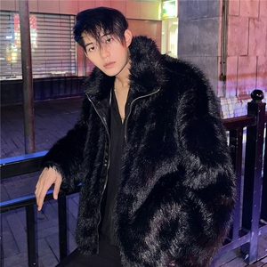 WT144-P120 潮牌男装时尚百搭加厚保暖外套韩版仿皮保暖立领大衣图片