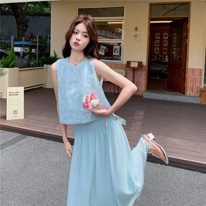 度假风刺绣无袖上衣半身裙套装女2026年夏季新款高级感显瘦两件套图片