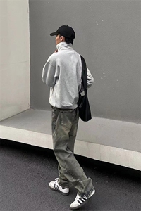 美式ins高街hiphop拉链直筒重工艺水洗牛仔裤货号K685P55图片