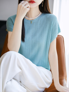 夏季常规短袖圆领针织衫女夏新款温柔减龄上衣图片