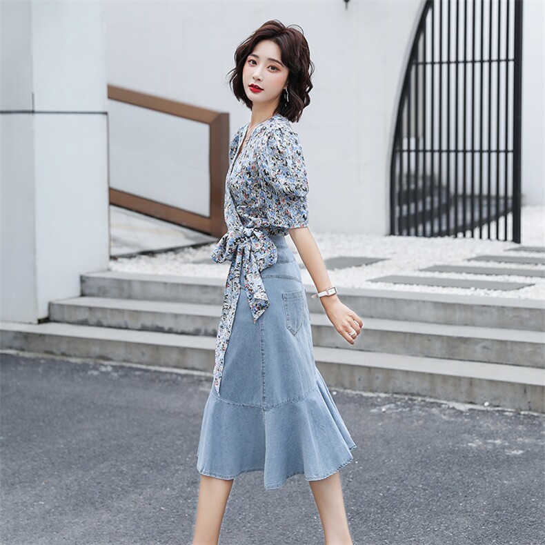 碎花半身裙牛仔套装女夏季2021新款女装韩版时尚网红两件套套裙潮,女装套装/套裙,瑶迪依秀