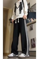 卫裤男款春秋新款侧边织带条纹运动裤休闲直筒阔腿KZ017P48，男装休闲裤，电商B312