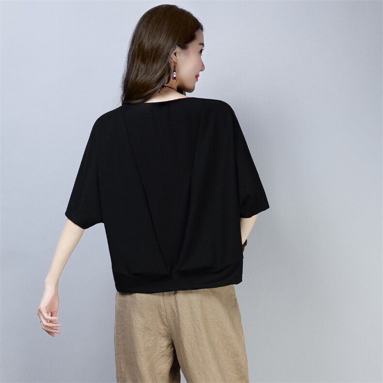 短袖t恤女2024年夏季新款宽松大码蝙蝠衫设计感小众半袖妈妈上衣，女装T恤，简韵佳