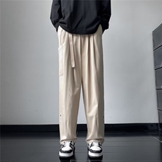 卷边搭扣裤子男宽松直筒秋款韩版潮流大码阔腿坠感九分休闲长裤，男装休闲裤，四季星座218-1
