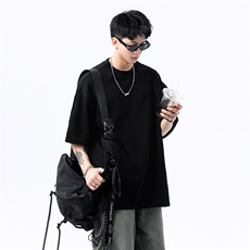 港风美式vibe潮流宽松拼接款圆领半袖T恤男潮XZ213-T008-P35控58，男装T恤，星座213