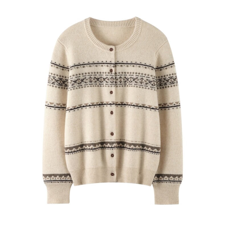 2025百搭时尚复古提花钉扣开衫百搭羊绒衫，女装羊绒衫，绒知纯羊绒