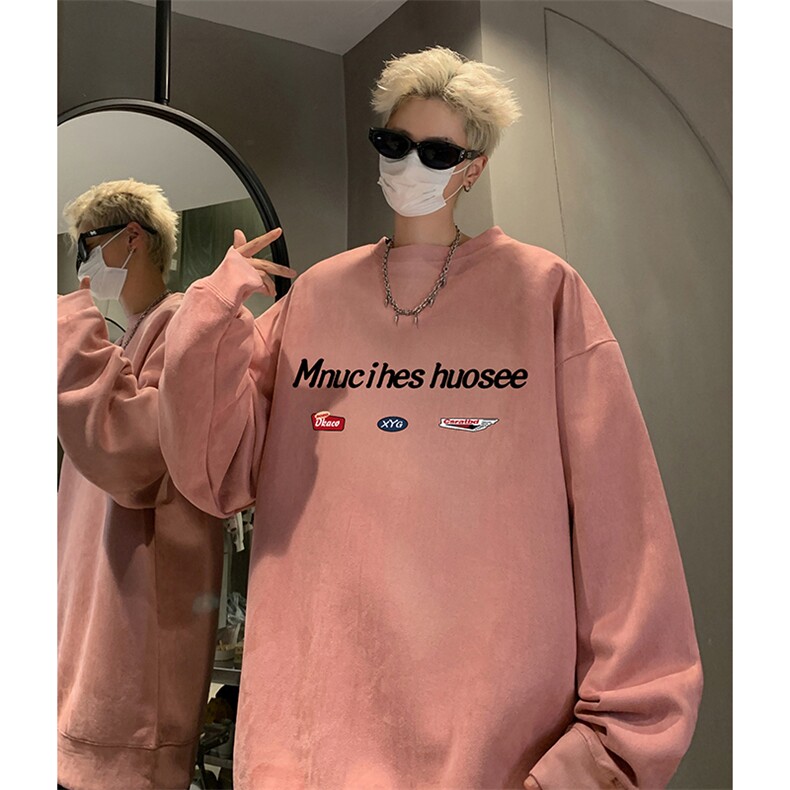 抖音得物供货提供视频秋冬重磅美式麂皮绒圆领卫衣JY386,男装卫衣,电商A486