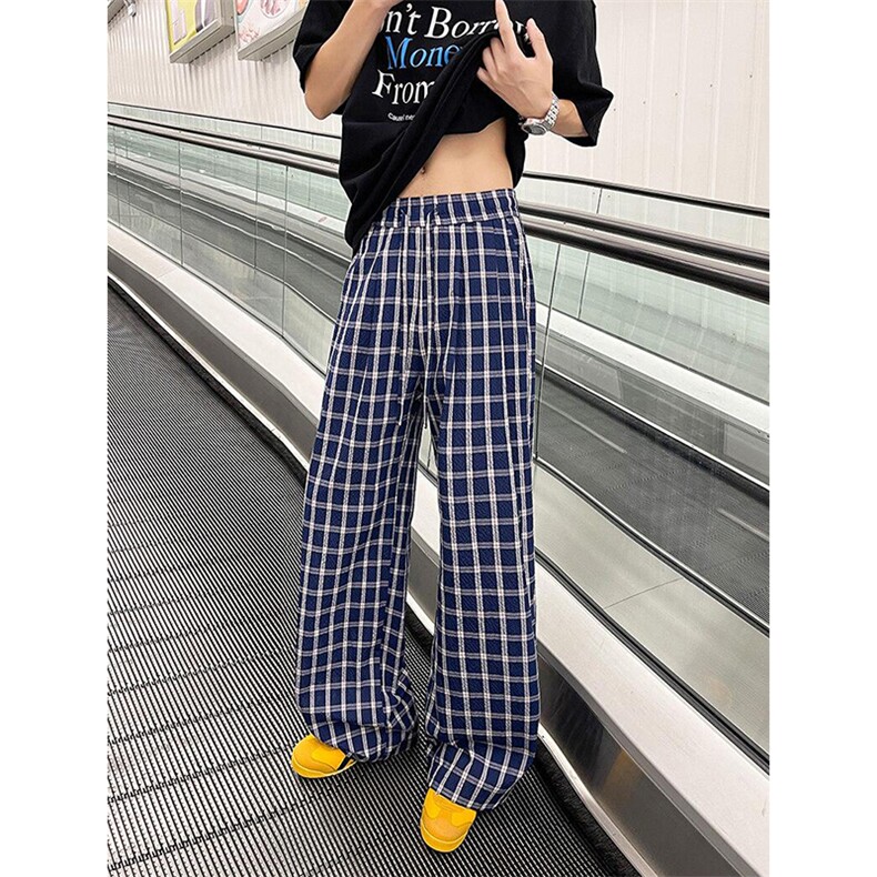 美式高街潮牌男女泡泡格子休闲裤直筒宽松慵懒显瘦阔腿休闲长裤子,男装休闲裤,电商A486