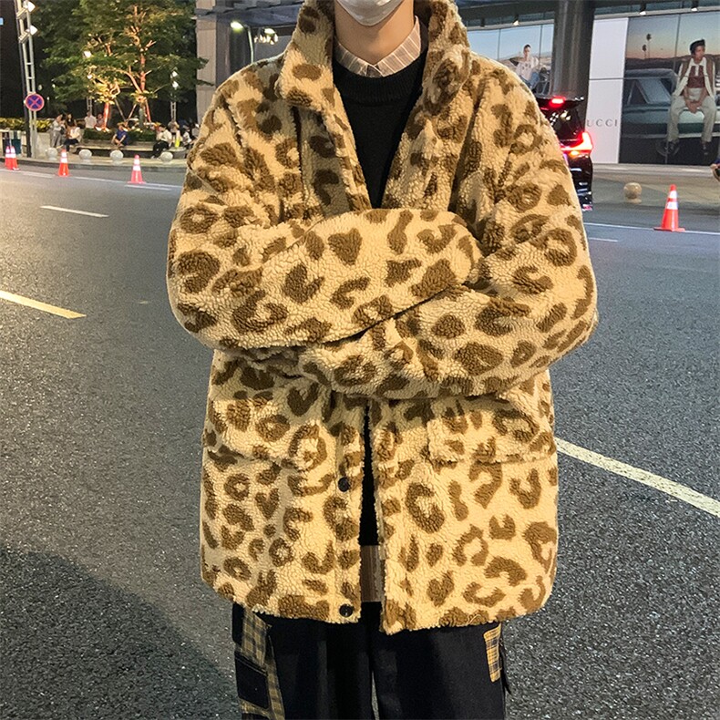 现货冬装现货中性港风宽松休闲豹纹情侣棉衣外套DM74-P105,男装棉衣,电商D321-1