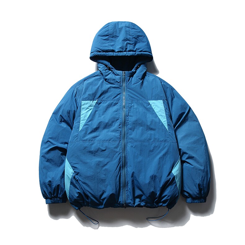南夏乔装2025冬款拼色三角形连帽棉衣日系复古要不抽绳保暖棉服男,男装棉衣,电商S006（B521）
