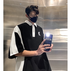 撞色Polo领立体印花T恤拉链短袖五分半袖轻奢打底衫XT03-P50控68