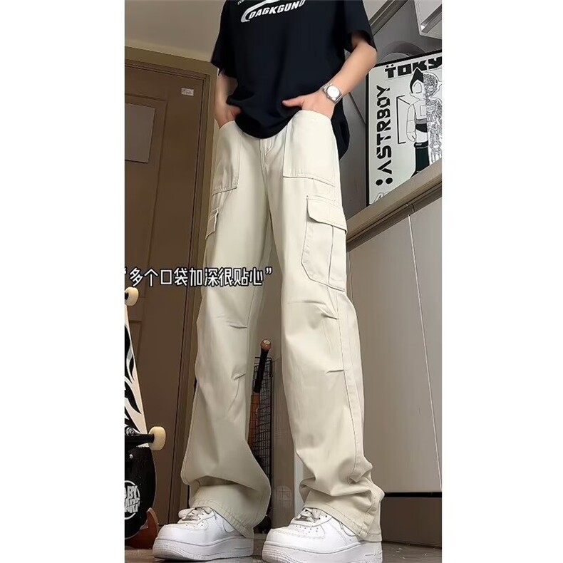 新款美式伞兵工装裤男女潮夏季日系宽松褶皱工装裤痞帅直筒长裤子,男装工装外套,星座218-1（原230）
