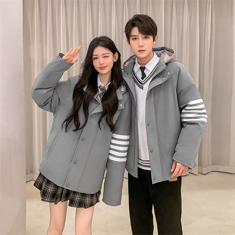 现货主推原创韩版情侣装羽绒服男女青年学生加厚300克绒羽绒外套，男装羽绒服，钱塘723