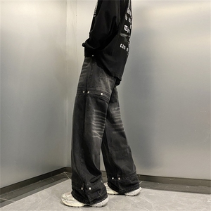 秋季小众设计感百搭直筒裤美式高街复古水洗牛仔裤男 K7504-P48图片