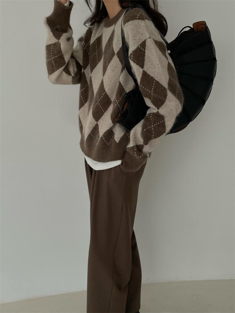 冬季·羊毛拼色格套头毛衫，其它，hello september