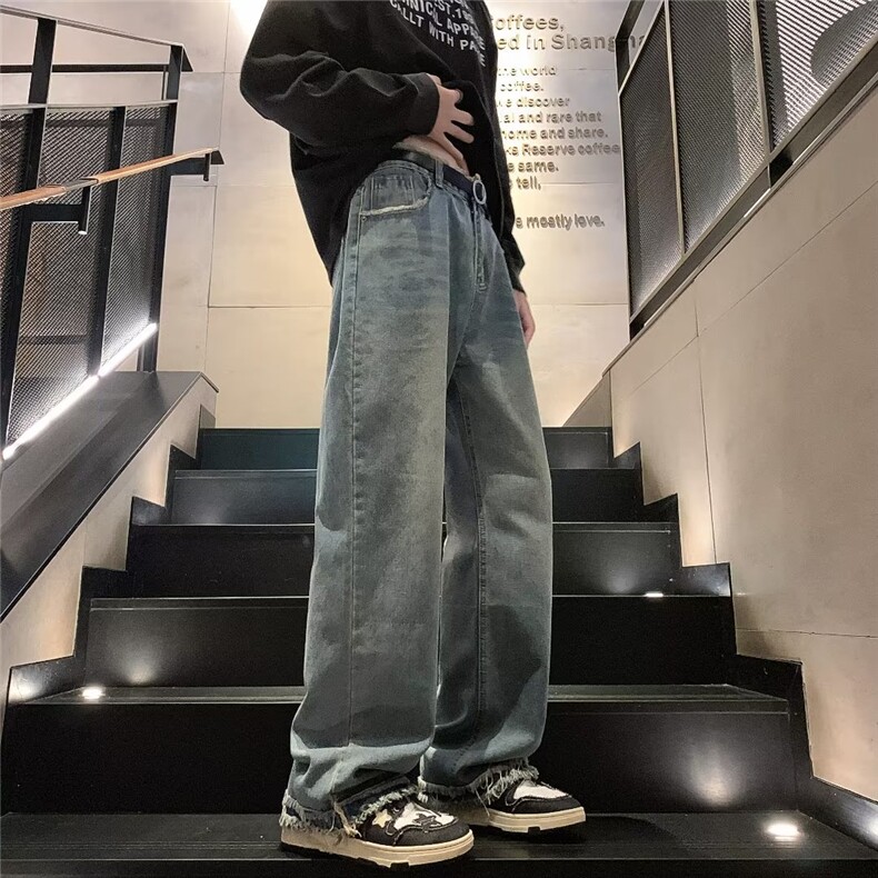 小众炸街裤子设计感cleanfit毛边微喇拖地牛仔裤男高街HN24-P45,男装牛仔裤,星座1008