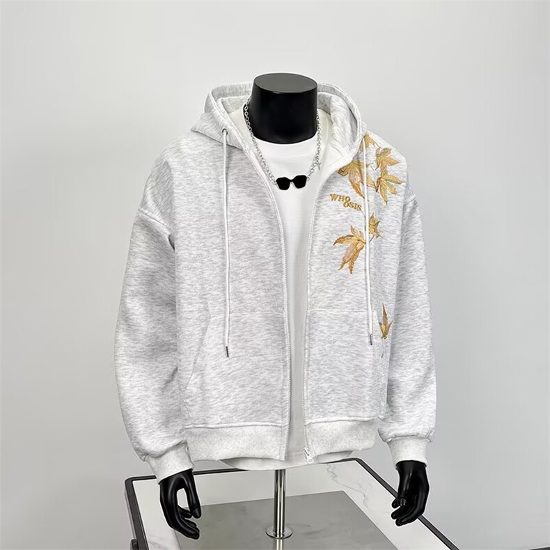 美式复古枫叶刺绣卫衣男女小众设计感休闲潮百搭外套914-4-W05,女装短外套,星座914-4