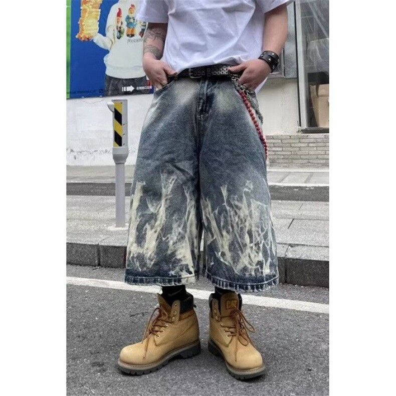 简约慵懒潮流日系美式街头闪电纹纹牛仔七分短裤NK8716,男装牛仔裤,星座1116A（原606A-3）