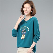 2021春季新款简约时尚印花图案拼接圆领套头卫衣，女装卫衣/绒衫，姿萝菲