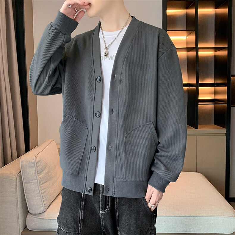潮流宽松毛衣百搭休闲针织开衫外套KS2350-P45加绒55,男装针织衫/毛衣,电商A161