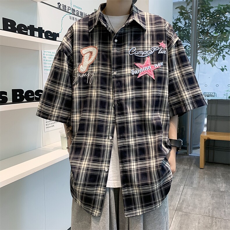 衬衫男韩版潮流短袖刺绣痞子帅气文艺2024夏季ins外套CY312-P35,男装衬衫,星座412-3
